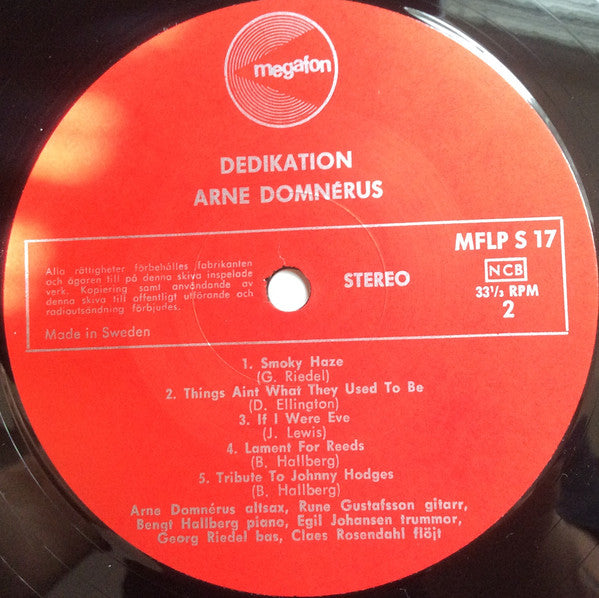 Arne Domnérus ~ Dedikation (En Tribut Till Johnny Hodges) (Vinyl) - Djungel & Jazz