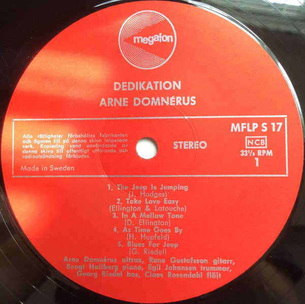 Arne Domnérus ~ Dedikation (En Tribut Till Johnny Hodges) (Vinyl) - Djungel & Jazz