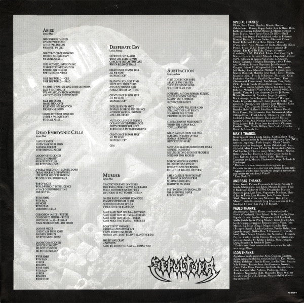 Sepultura ~ Arise (Vinyl) - Djungel & Jazz