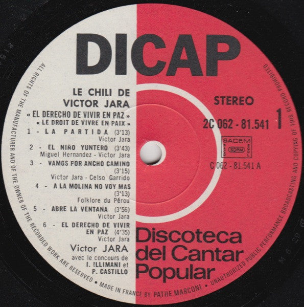 Victor Jara, Conjunto Quilapayun ~ Le Chili De Victor Jara - El Derecho De Vivir En Paz · "Le Droit De Vivre En Paix" (Vinyl) - Djungel & Jazz