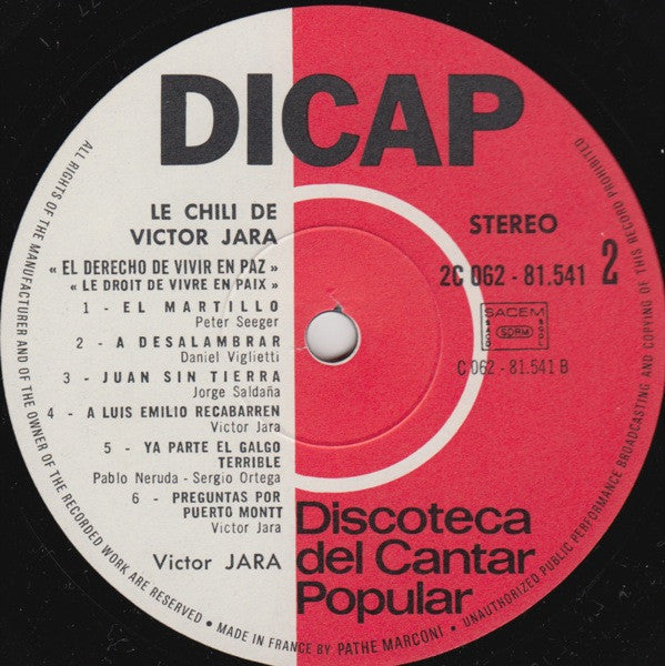 Victor Jara, Conjunto Quilapayun ~ Le Chili De Victor Jara - El Derecho De Vivir En Paz · "Le Droit De Vivre En Paix" (Vinyl) - Djungel & Jazz