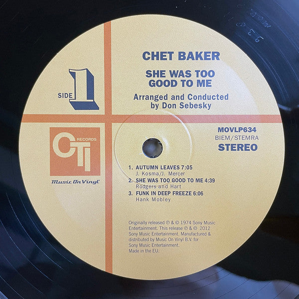 Chet Baker ~ She Was Too Good To Me (Vinyl) - Djungel & Jazz