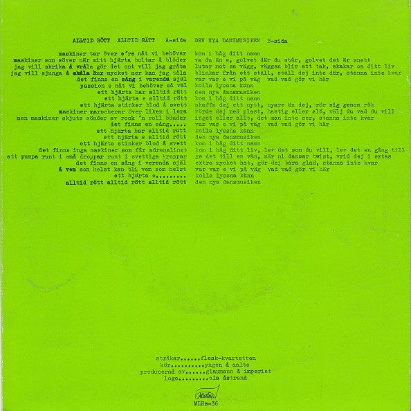 Imperiet ~ Alltid Rött Alltid Rätt (Vinyl) - Djungel & Jazz