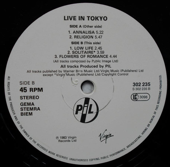 Public Image Limited : Live In Tokyo (2x12", Album)