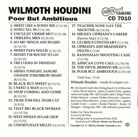 Wilmoth Houdini ~ Poor But Ambitious - Calypso Classics (Vinyl) - Djungel & Jazz