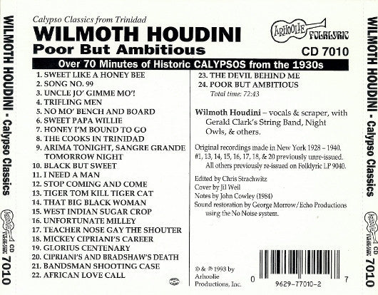 Wilmoth Houdini ~ Poor But Ambitious - Calypso Classics (Vinyl) - Djungel & Jazz