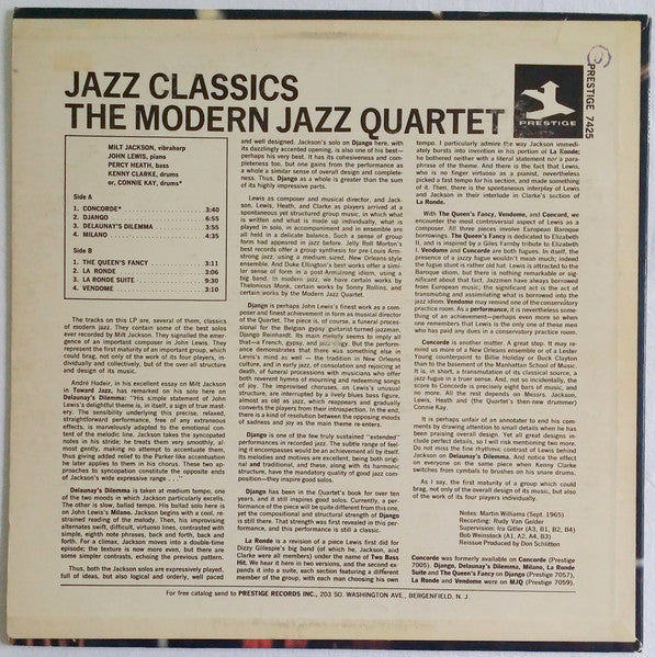 The Modern Jazz Quartet : The Modern Jazz Quartet Plays Jazz Classics (LP, Comp, Mono)