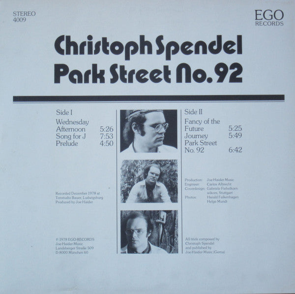 Christoph Spendel ~ Park Street No. 92 (Vinyl) - Djungel & Jazz