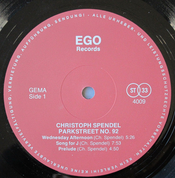 Christoph Spendel ~ Park Street No. 92 (Vinyl) - Djungel & Jazz