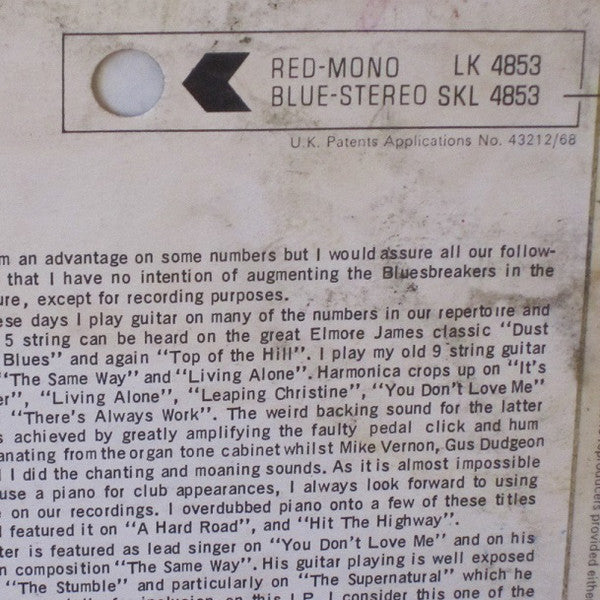 John Mayall & The Bluesbreakers ~ A Hard Road (Vinyl) - Djungel & Jazz