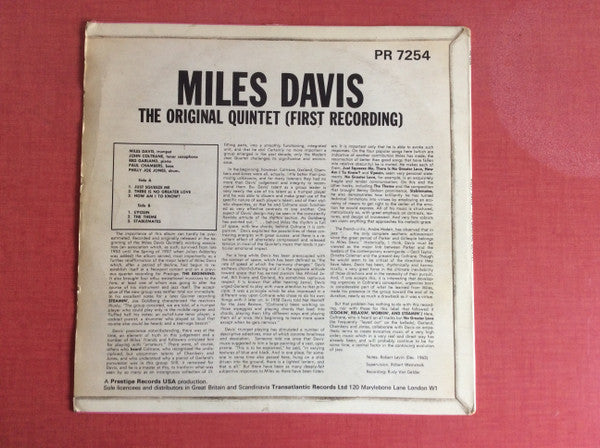 Miles Davis ~ The Original Quintet (First Recording) (Vinyl) - Djungel & Jazz