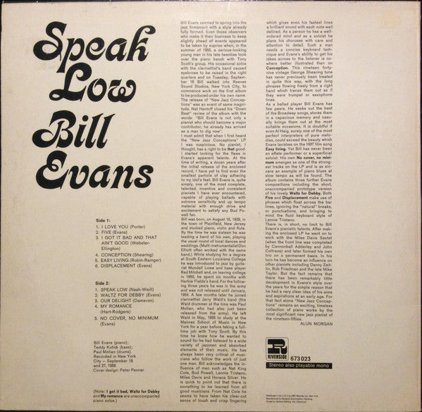 Bill Evans ~ Speak Low (Vinyl) - Djungel & Jazz