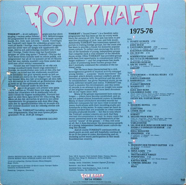 Various ~ Tonkraft 1975-76 (Levande Musik Från Sverige = Live Music From Sweden) (Vinyl) - Djungel & Jazz