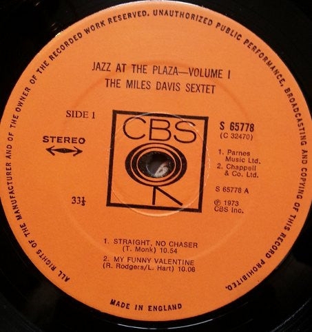 The Miles Davis Sextet ~ Jazz At The Plaza - Vol. 1 (Vinyl) - Djungel & Jazz