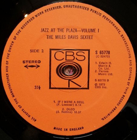 The Miles Davis Sextet ~ Jazz At The Plaza - Vol. 1 (Vinyl) - Djungel & Jazz