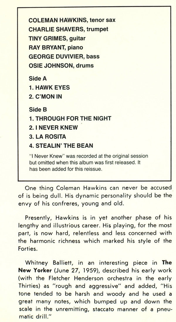 Coleman Hawkins ~ Hawk Eyes! (Vinyl) - Djungel & Jazz