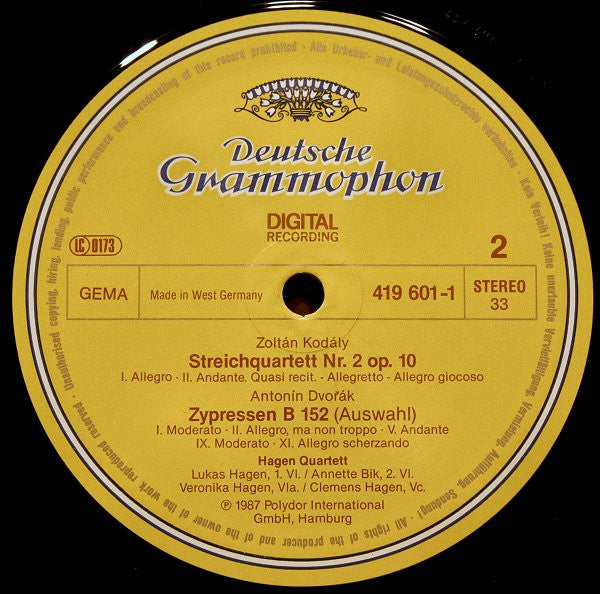 Dvořák / Kodály - Hagen Quartett ~ "Amerikanisches Quartett" • Zypressen (Auswahl) • Quartett No. 2 (Vinyl) - Djungel & Jazz