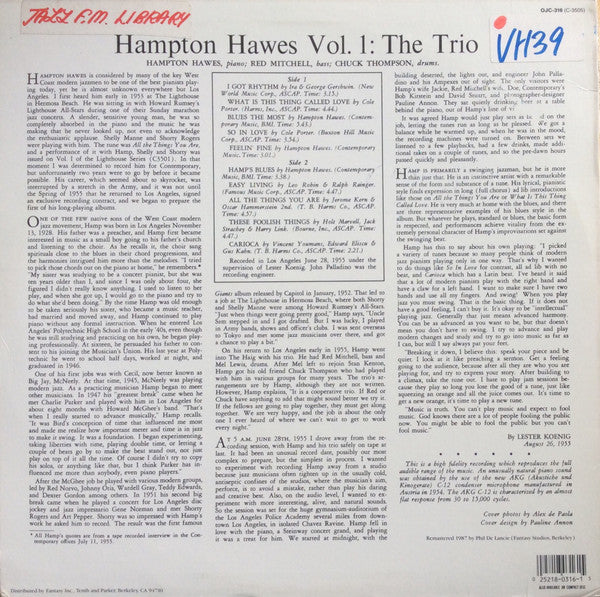Hampton Hawes Trio ~ Hampton Hawes Trio, Vol. 1 (Vinyl) - Djungel & Jazz