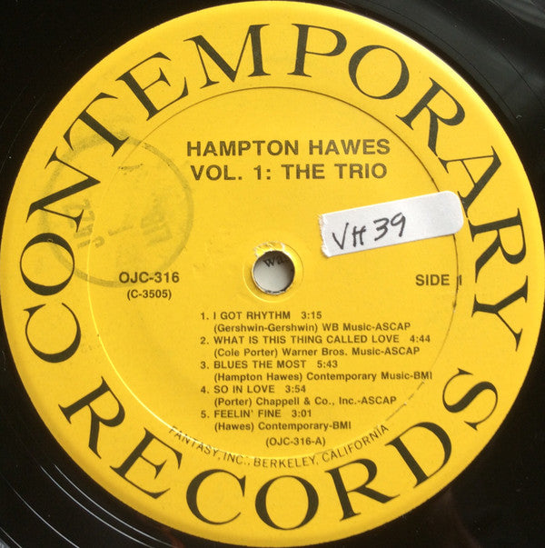 Hampton Hawes Trio : Hampton Hawes Trio, Vol. 1 (LP, Album, Mono, RE)