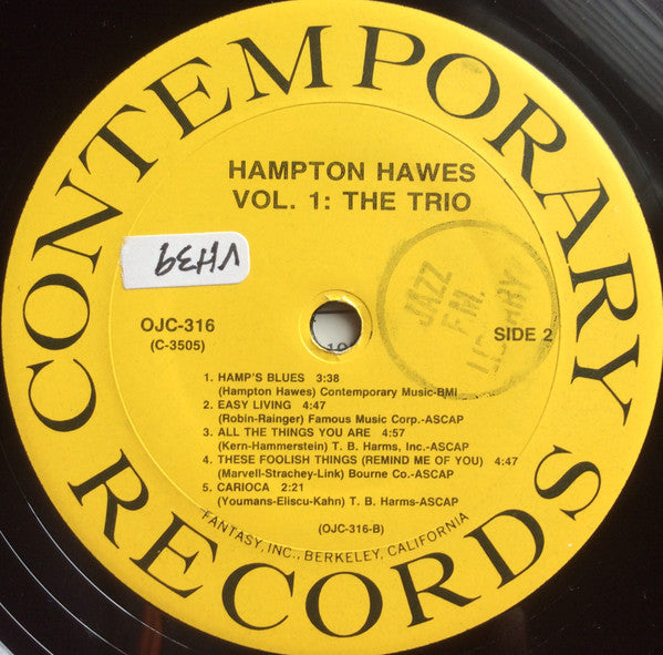 Hampton Hawes Trio : Hampton Hawes Trio, Vol. 1 (LP, Album, Mono, RE)