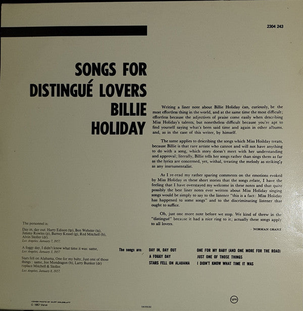 Billie Holiday ~ Songs For Distingué Lovers (Vinyl) - Djungel & Jazz