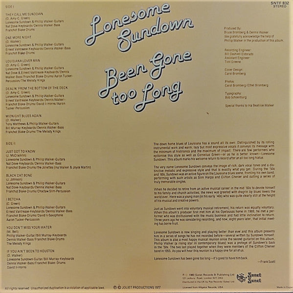 Lonesome Sundown : Been Gone Too Long (LP, Album, RE)