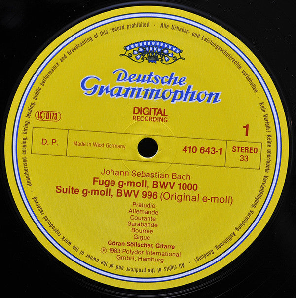 Johann Sebastian Bach, Göran Söllscher ~ Lute Suites = Lautensuiten BWV 996 & 997 (Vinyl) - Djungel & Jazz