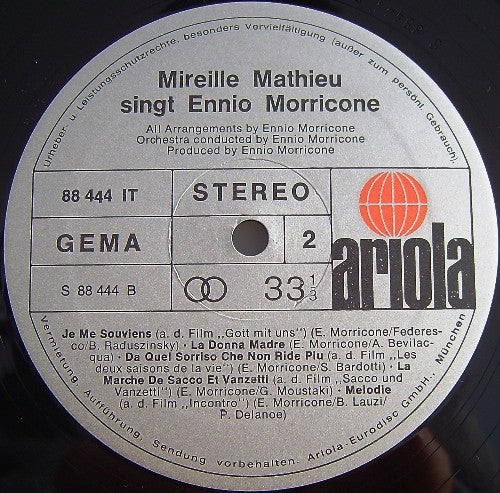 Mireille Mathieu / Ennio Morricone ~ Mireille Mathieu Singt Ennio Morricone (Vinyl) - Djungel & Jazz