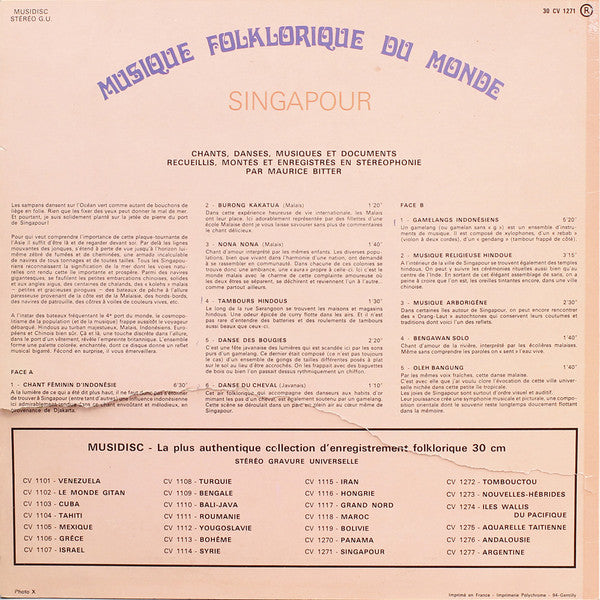 Maurice Bitter : Singapour (LP, Album, RE)