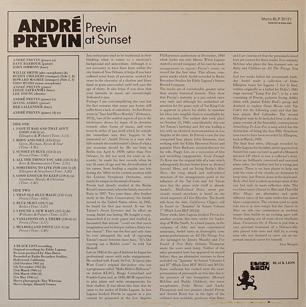 André Previn : Previn At Sunset (LP, Album, Mono, RE)