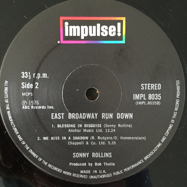 Sonny Rollins ~ East Broadway Run Down (Vinyl) - Djungel & Jazz