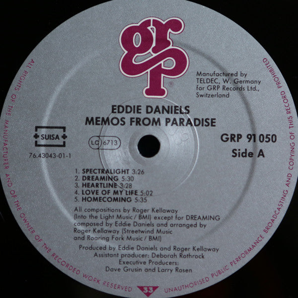 Eddie Daniels ~ Memos From Paradise (Vinyl) - Djungel & Jazz