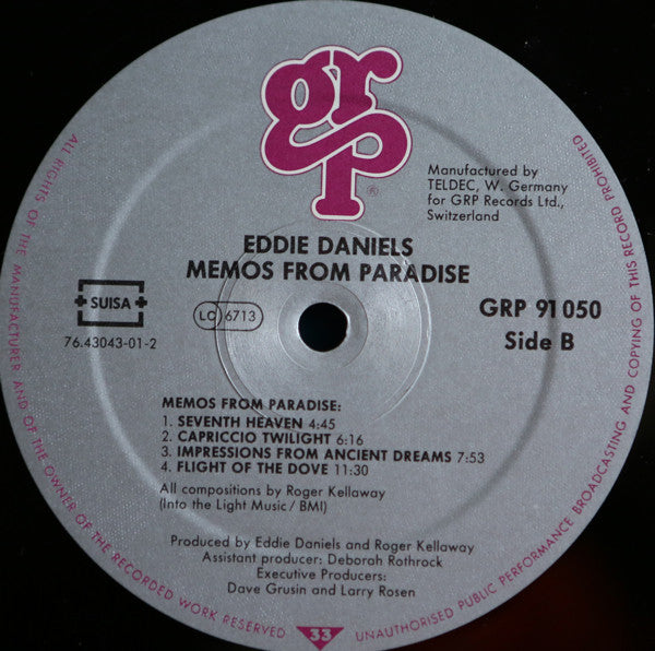 Eddie Daniels ~ Memos From Paradise (Vinyl) - Djungel & Jazz