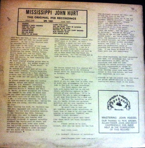 Mississippi John Hurt ~ The Original 1928 Recordings (Vinyl) - Djungel & Jazz