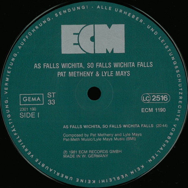 Pat Metheny & Lyle Mays ~ As Falls Wichita, So Falls Wichita Falls (Vinyl) - Djungel & Jazz