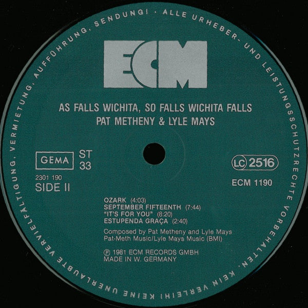 Pat Metheny & Lyle Mays ~ As Falls Wichita, So Falls Wichita Falls (Vinyl) - Djungel & Jazz