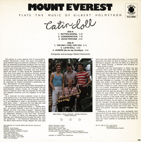 Mount Everest Plays The Music Of Gilbert Holmström ~ Latin Doll (Mount Everest Plays The Music Of Gilbert Holmström) (Vinyl) - Djungel & Jazz