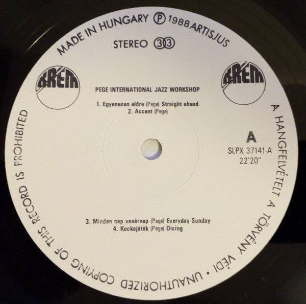 Aladár Pege : International Jazz Workshop (LP, Album)