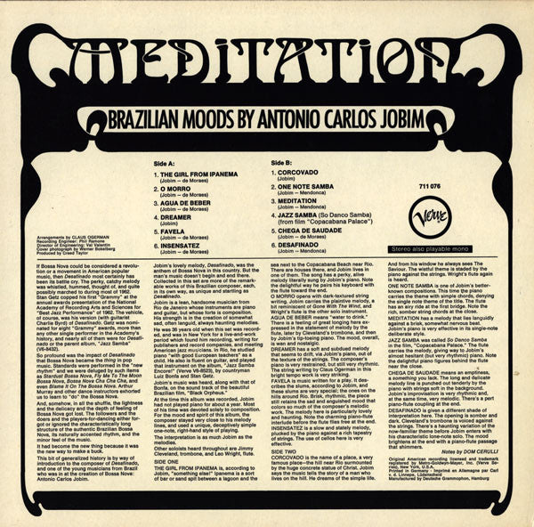 Antonio Carlos Jobim ~ Meditation (Vinyl) - Djungel & Jazz