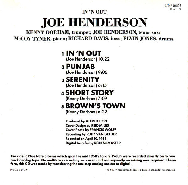 Joe Henderson ~ In 'N Out (Vinyl) - Djungel & Jazz