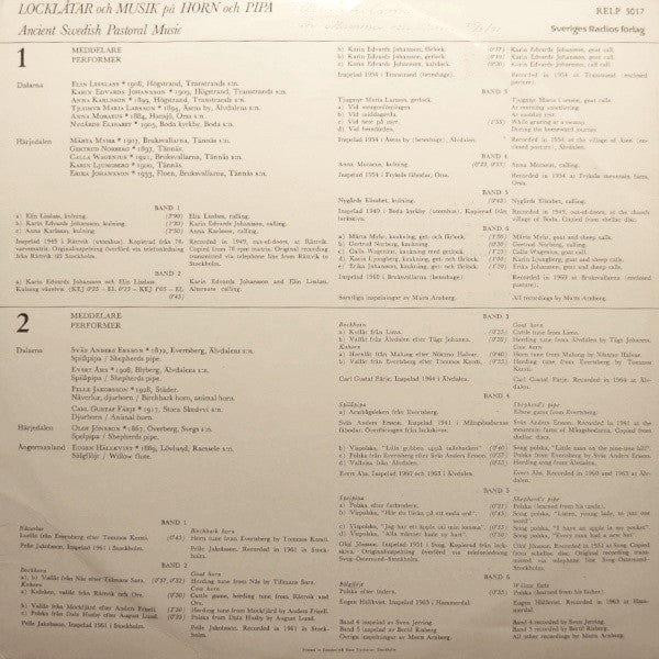 Various ~ Locklåtar Och Musik På Horn Och Pipa / Ancient Swedish Pastoral Music (Vinyl) - Djungel & Jazz