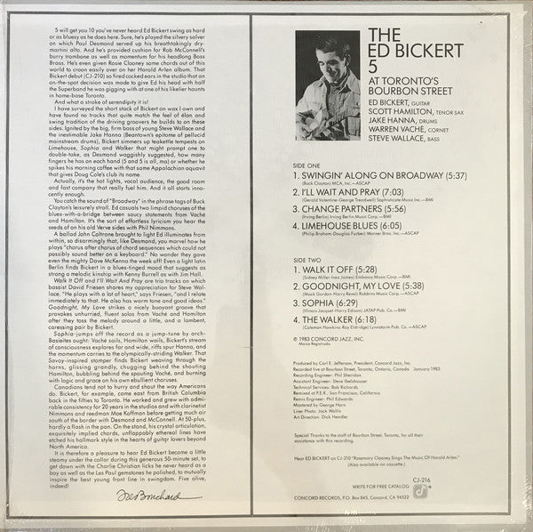 Ed Bickert 5 ~ At Toronto's Bourbon Street (Vinyl) - Djungel & Jazz