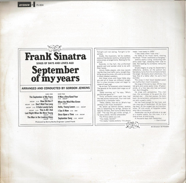 Frank Sinatra ~ September Of My Years (Vinyl) - Djungel & Jazz