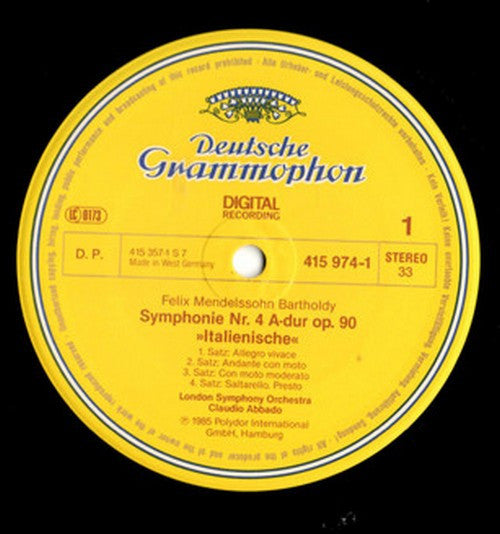 Mendelssohn, London Symphony Orchestra, Claudio Abbado ~ Symphonien 4 & 5 (Vinyl) - Djungel & Jazz