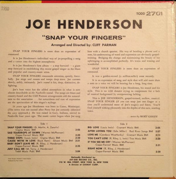 Joe Henderson  ~ Snap Your Fingers (Vinyl) - Djungel & Jazz