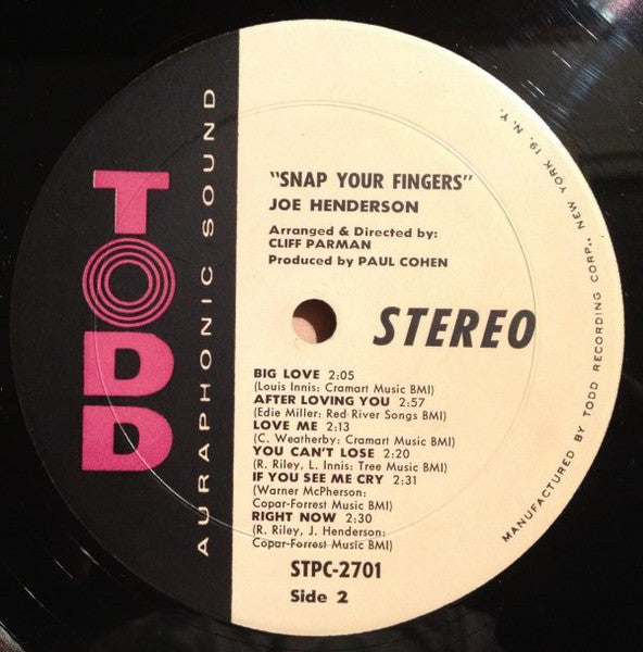 Joe Henderson  ~ Snap Your Fingers (Vinyl) - Djungel & Jazz