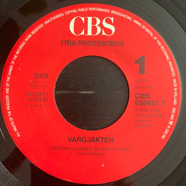 Fria Proteatern ~ Vargjakten / Den Döde (Vinyl) - Djungel & Jazz