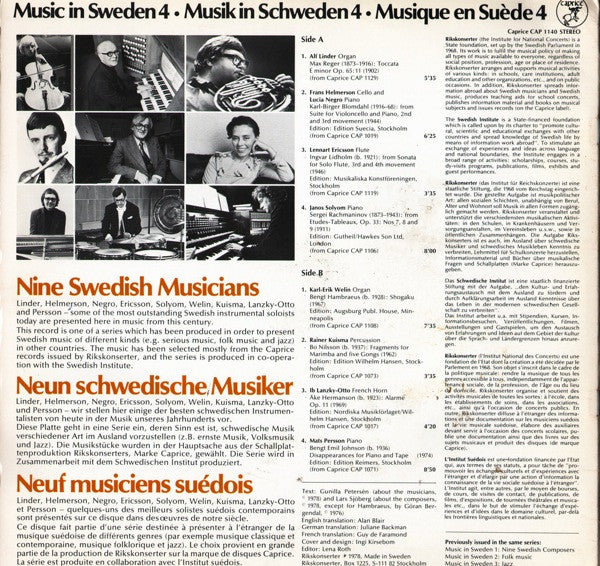 Various : Music In Sweden 4: Nine Swedish Musicians (LP, Comp)