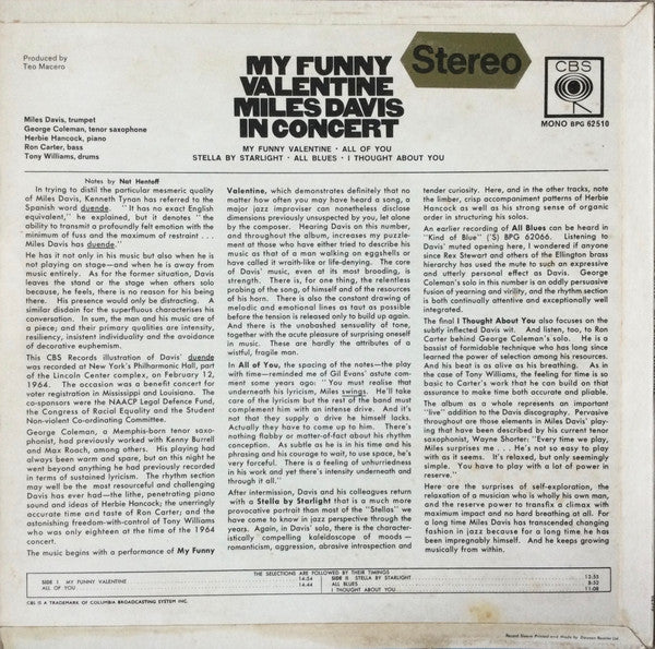 Miles Davis ~ My Funny Valentine - Miles Davis In Concert (Vinyl) - Djungel & Jazz