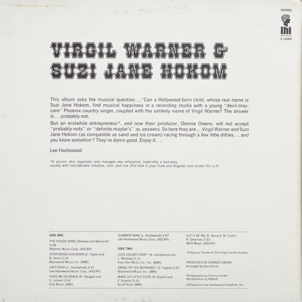 Virgil Warner & Suzi Jane Hokom ~ Virgil Warner & Suzi Jane Hokom (Vinyl) - Djungel & Jazz